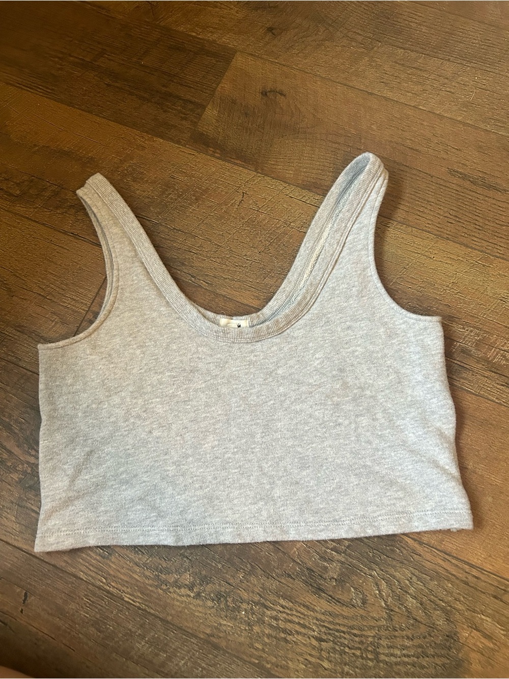 aerie Light Gray Ribbed Scoop Crop Tank